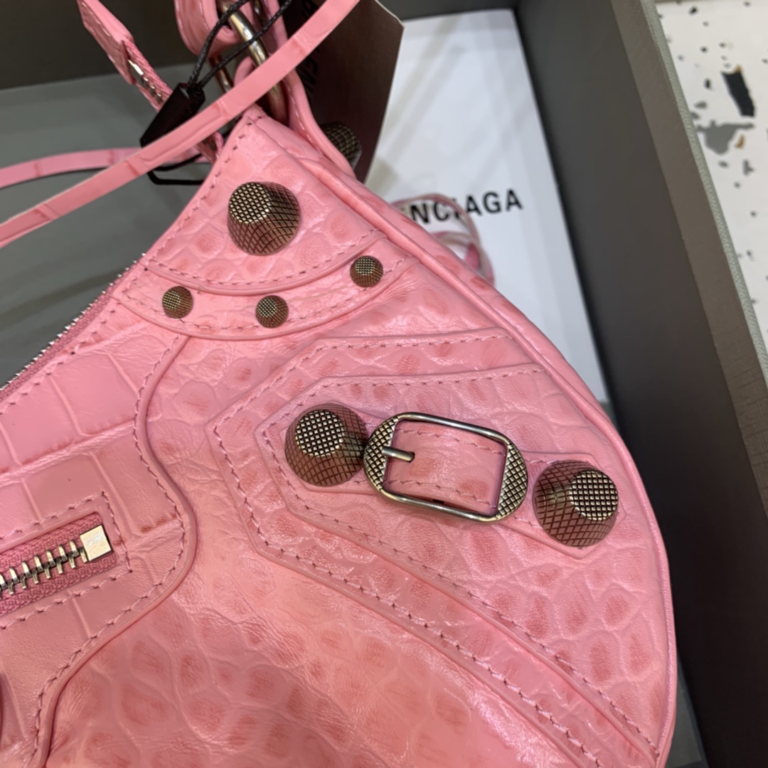 Balenciaga Le Cagole Small Shoulder Bag Crocodile Embossed Pink